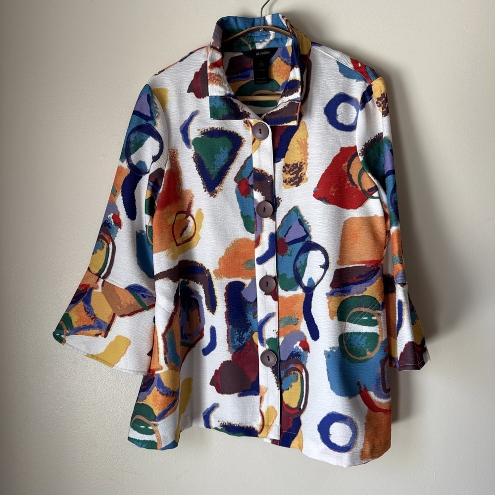 Ali Miles Button Up Jacket Top Art To‎ Wear Womens Size S Artsy Ecletic Office